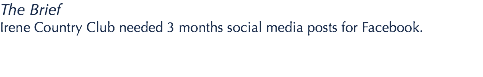 The Brief Irene Country Club needed 3 months social media posts for Facebook. 